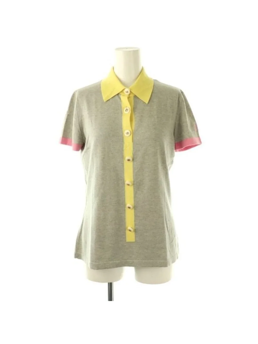 Chanel 08 P Bicolor Knit Polo Short Sleeve 38 Gray hk OS - Picture 2 of 9